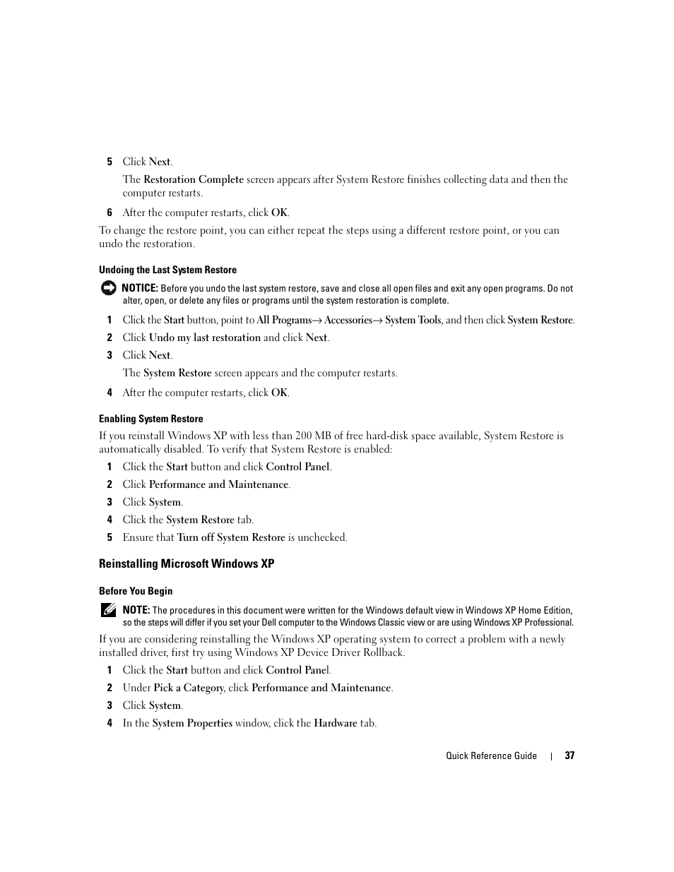 Reinstalling microsoft windows xp | Dell OptiPlex 210L User Manual | Page 37 / 258