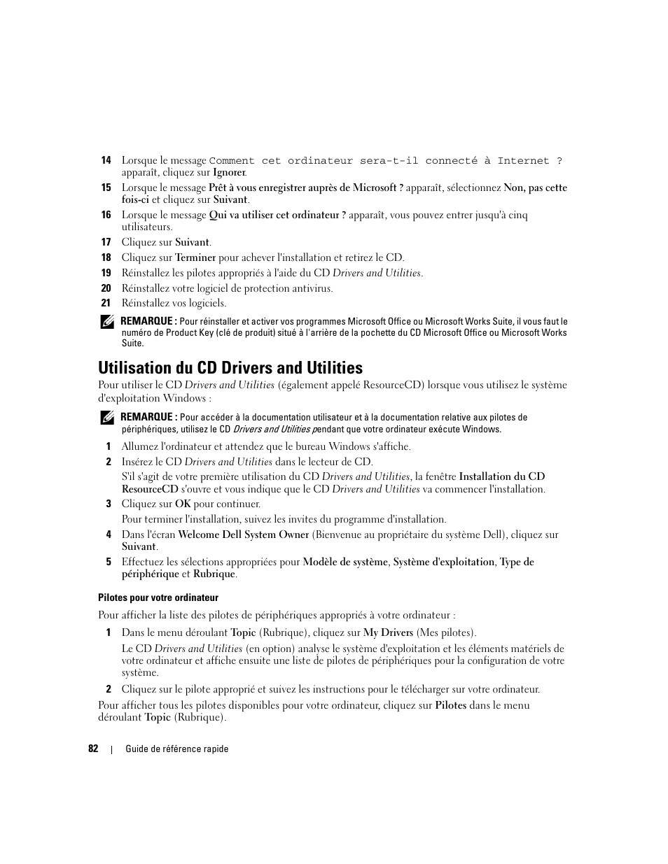 Utilisation du cd drivers and utilities | Dell OptiPlex 210L User Manual | Page 82 / 258