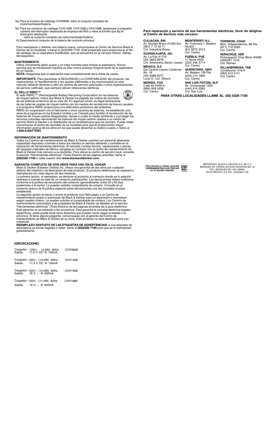 Black & Decker DustBuster CHV1688 User Manual | Page 5 / 5