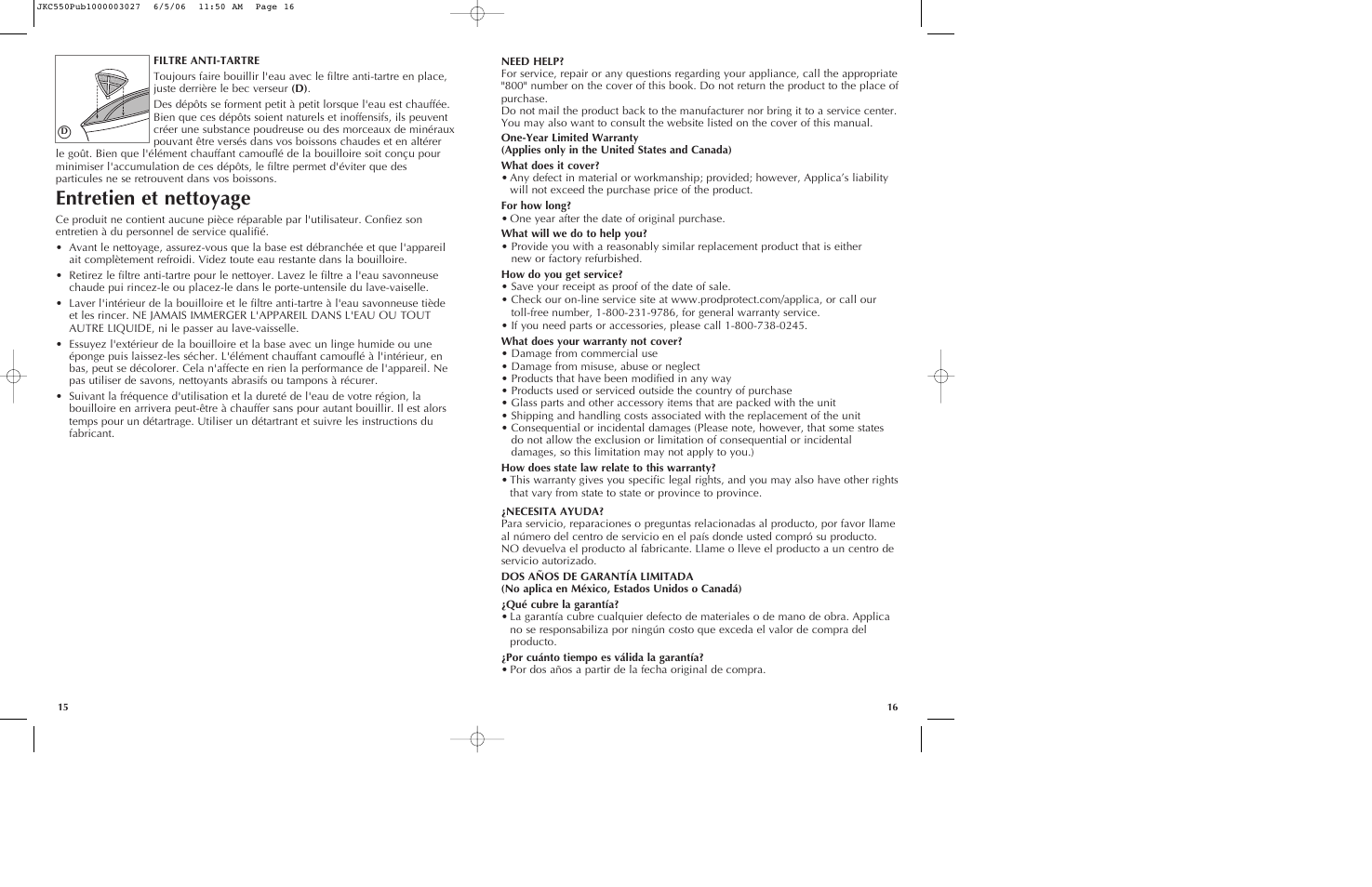 Entretien et nettoyage | Black & Decker JKC550 User Manual | Page 9 / 11