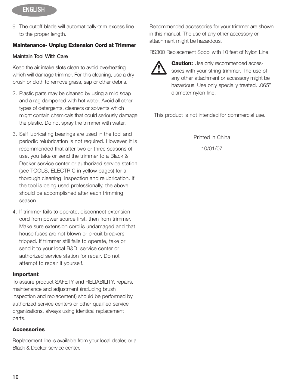 English | Black & Decker GL300 User Manual | Page 10 / 10