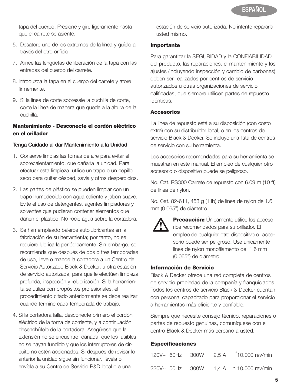 Español | Black & Decker GL300 User Manual | Page 5 / 10