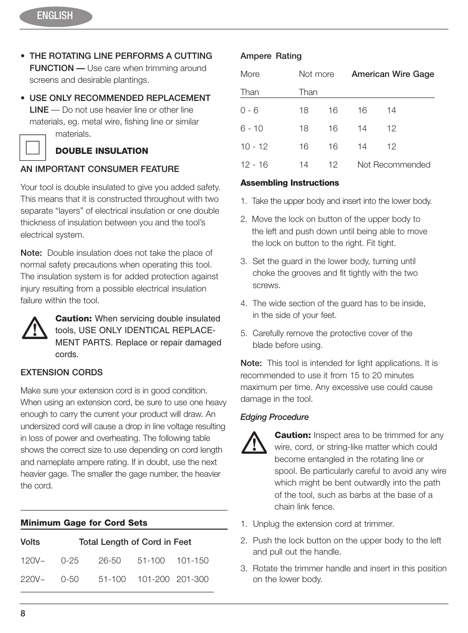 English | Black & Decker GL300 User Manual | Page 8 / 10