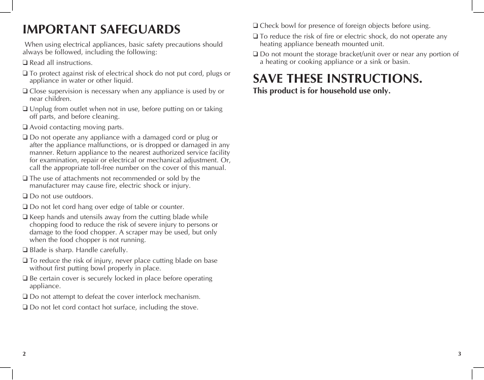 Important safeguards, Save these instructions | Black & Decker Spacemaker CG700 User Manual | Page 2 / 23