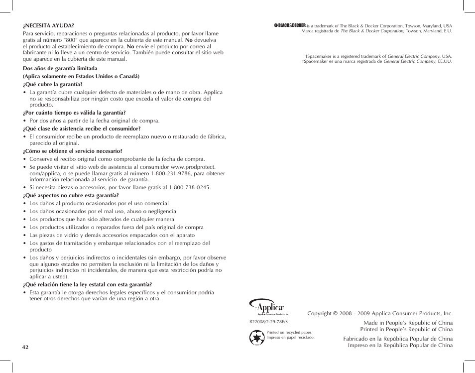 Black & Decker Spacemaker CG700 User Manual | Page 22 / 23