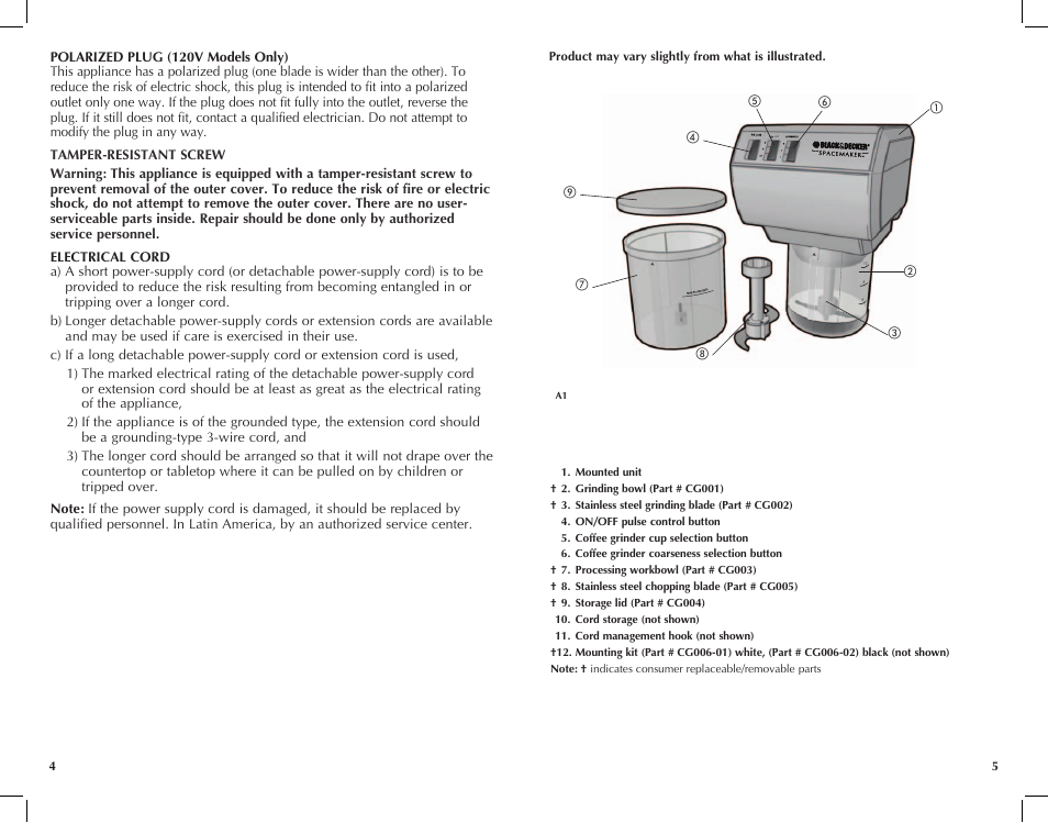 Black & Decker Spacemaker CG700 User Manual | Page 3 / 23