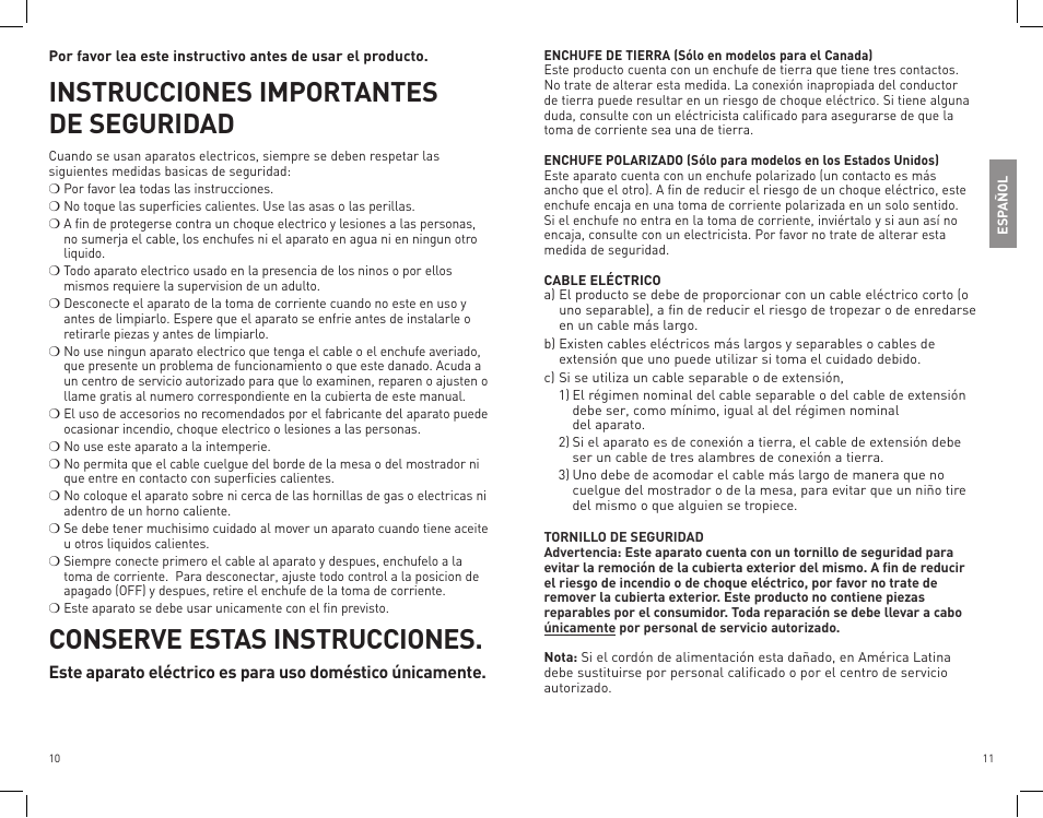 Instrucciones importantes de seguridad, Conserve estas instrucciones | Black & Decker GR100 User Manual | Page 6 / 15