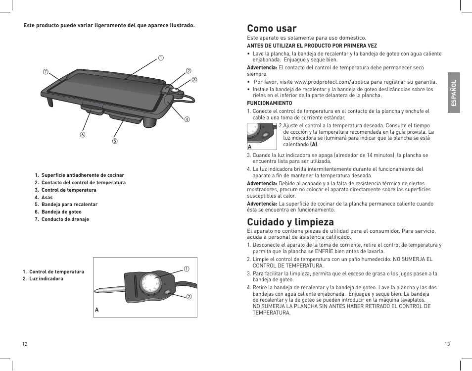 Como usar, Cuidado y limpieza | Black & Decker GR100 User Manual | Page 7 / 15