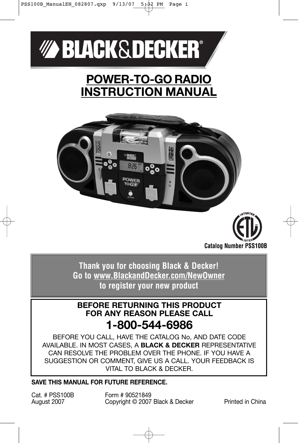 Black & Decker PSS100B User Manual | 11 pages