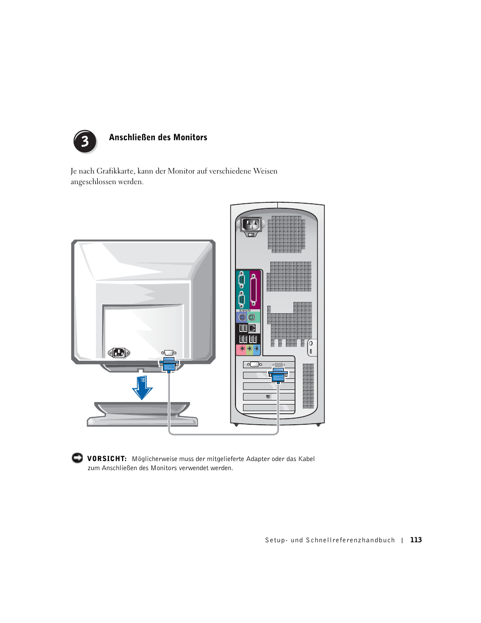 Anschließen des monitors | Dell Precision 650 User Manual | Page 113 / 260