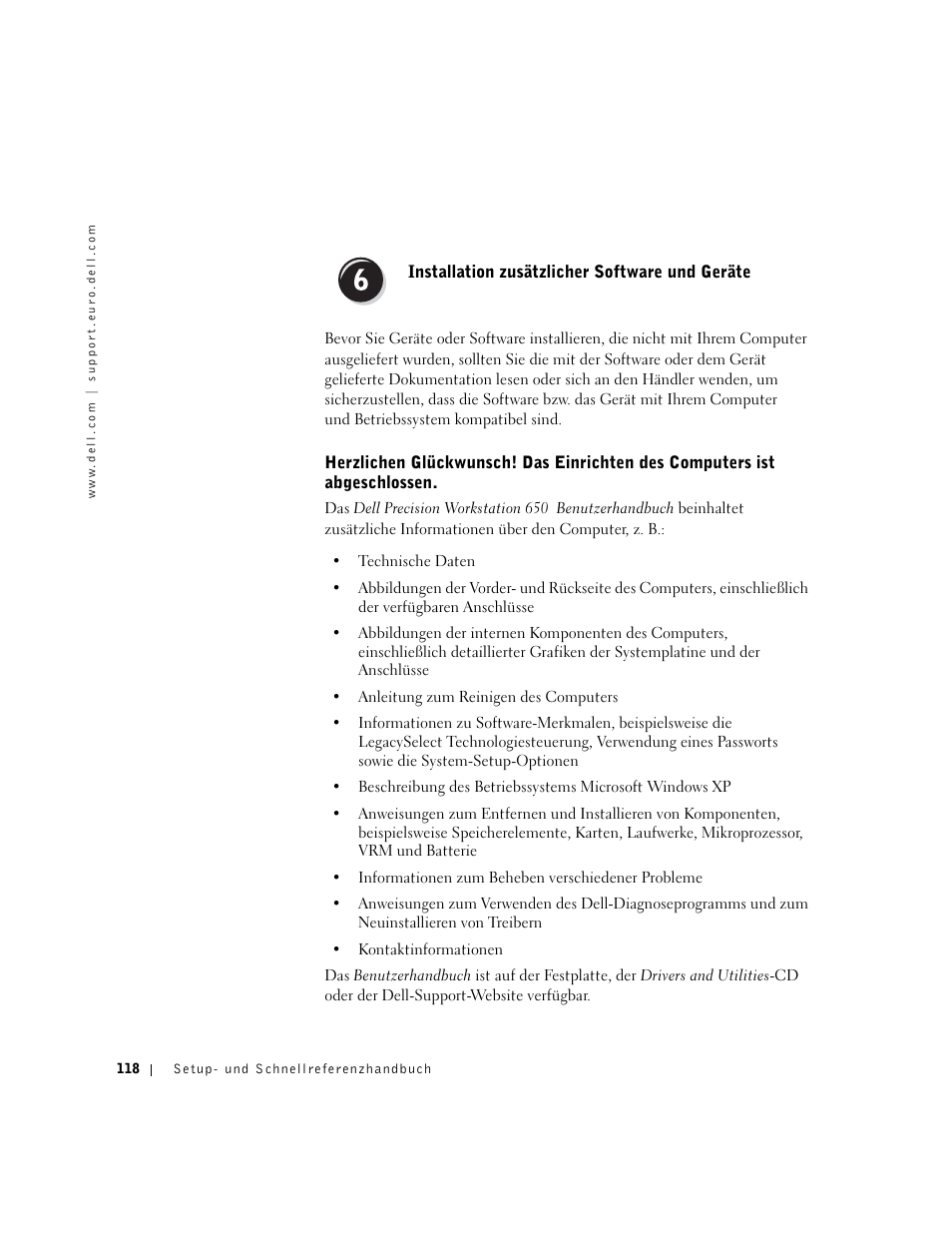 Installation zusätzlicher software und geräte | Dell Precision 650 User Manual | Page 118 / 260