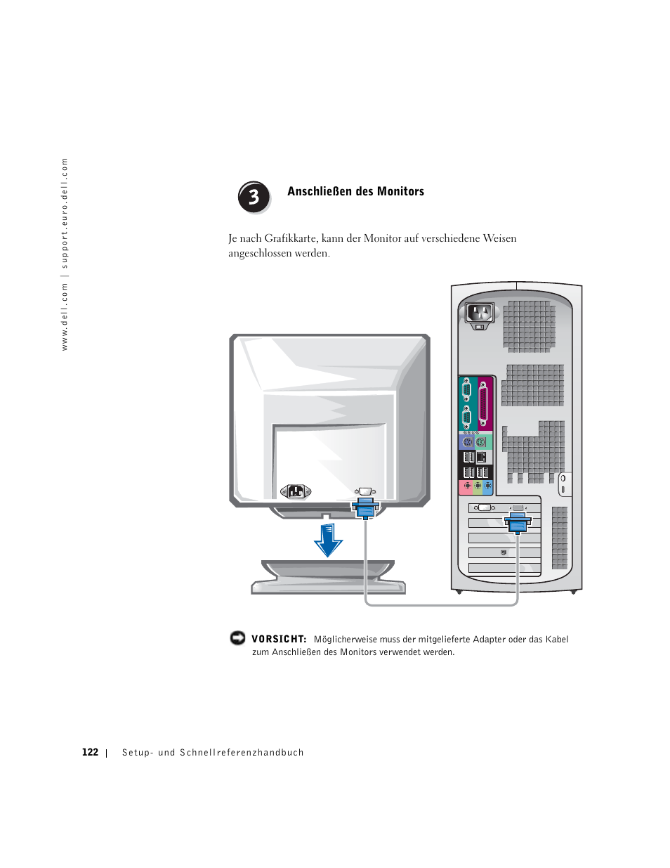 Anschließen des monitors | Dell Precision 650 User Manual | Page 122 / 260