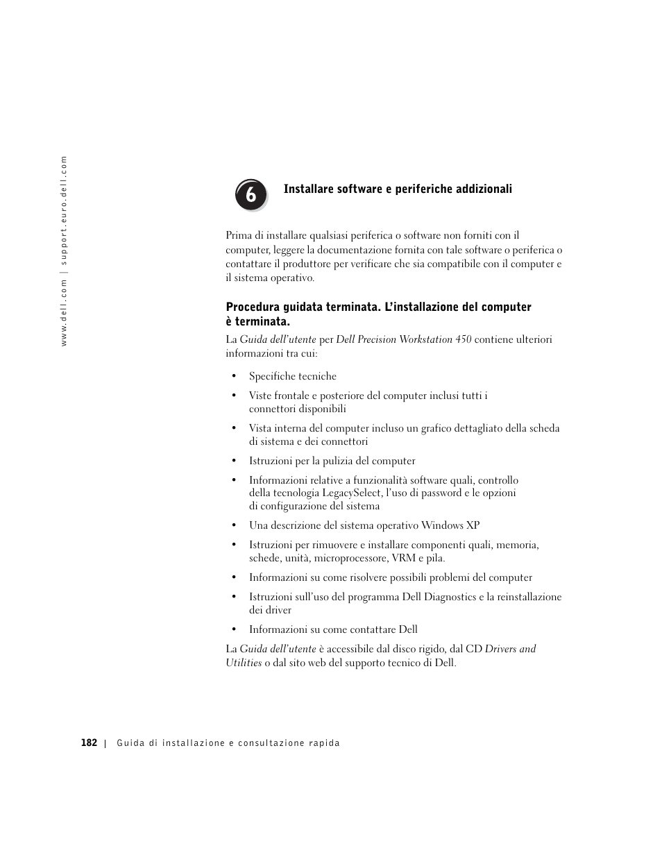 Installare software e periferiche addizionali | Dell Precision 650 User Manual | Page 182 / 260