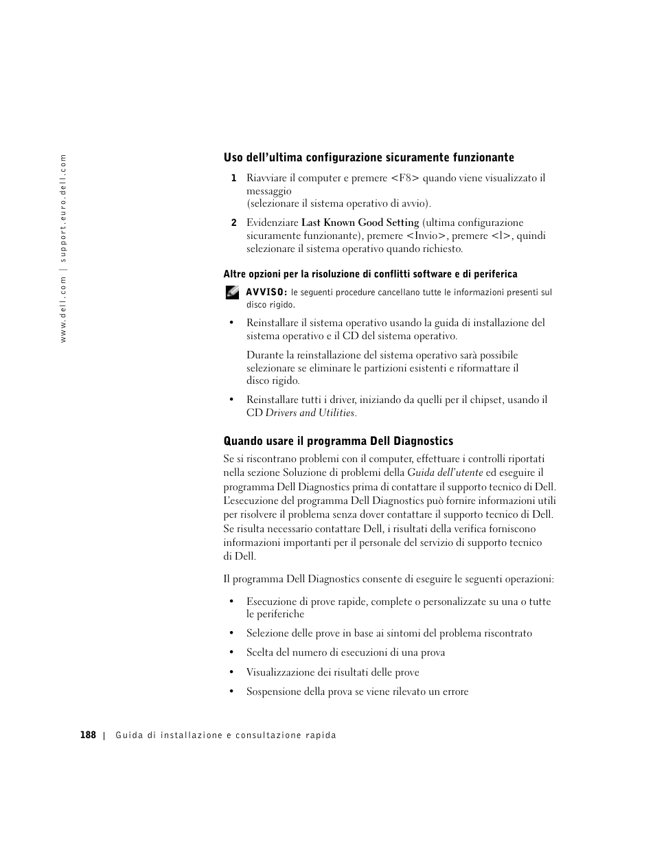 Quando usare il programma dell diagnostics | Dell Precision 650 User Manual | Page 188 / 260