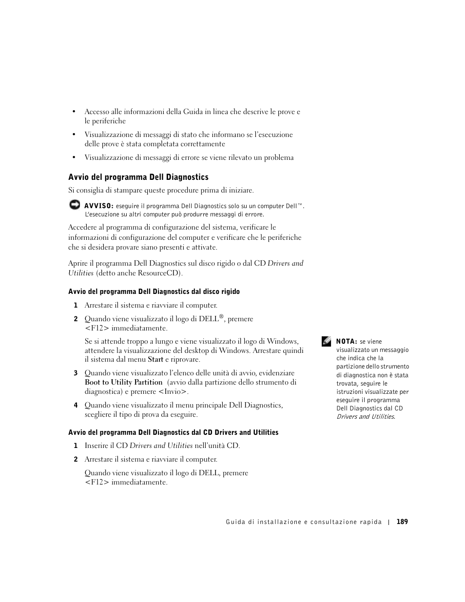 Avvio del programma dell diagnostics | Dell Precision 650 User Manual | Page 189 / 260