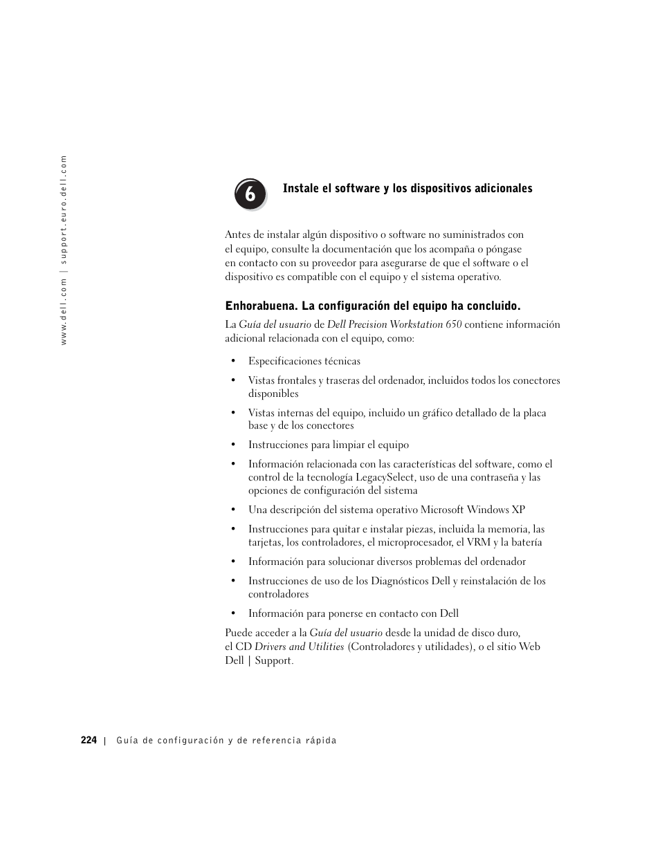 Instale el software y los dispositivos adicionales | Dell Precision 650 User Manual | Page 224 / 260