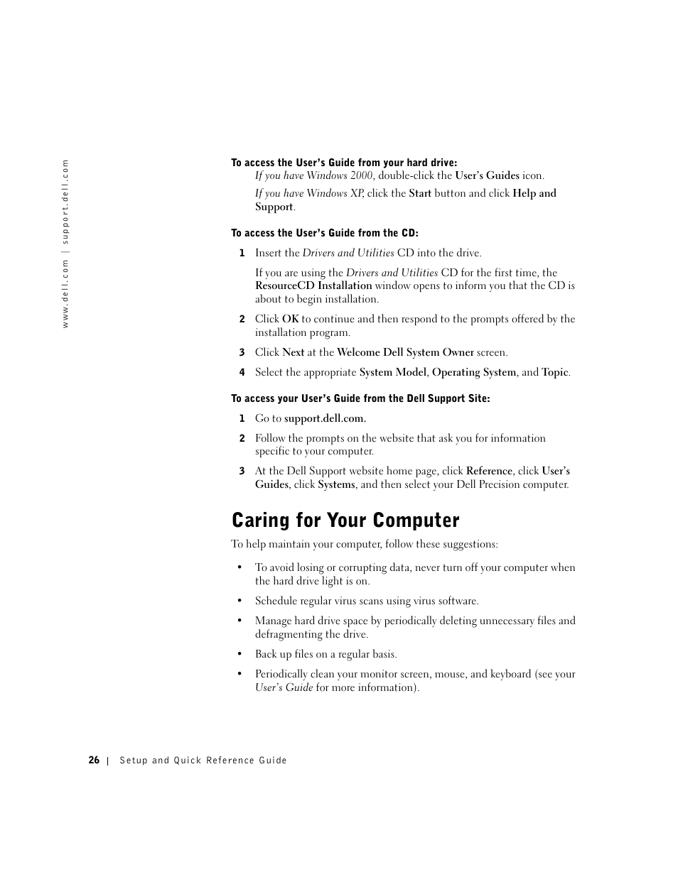 Caring for your computer | Dell Precision 650 User Manual | Page 26 / 260