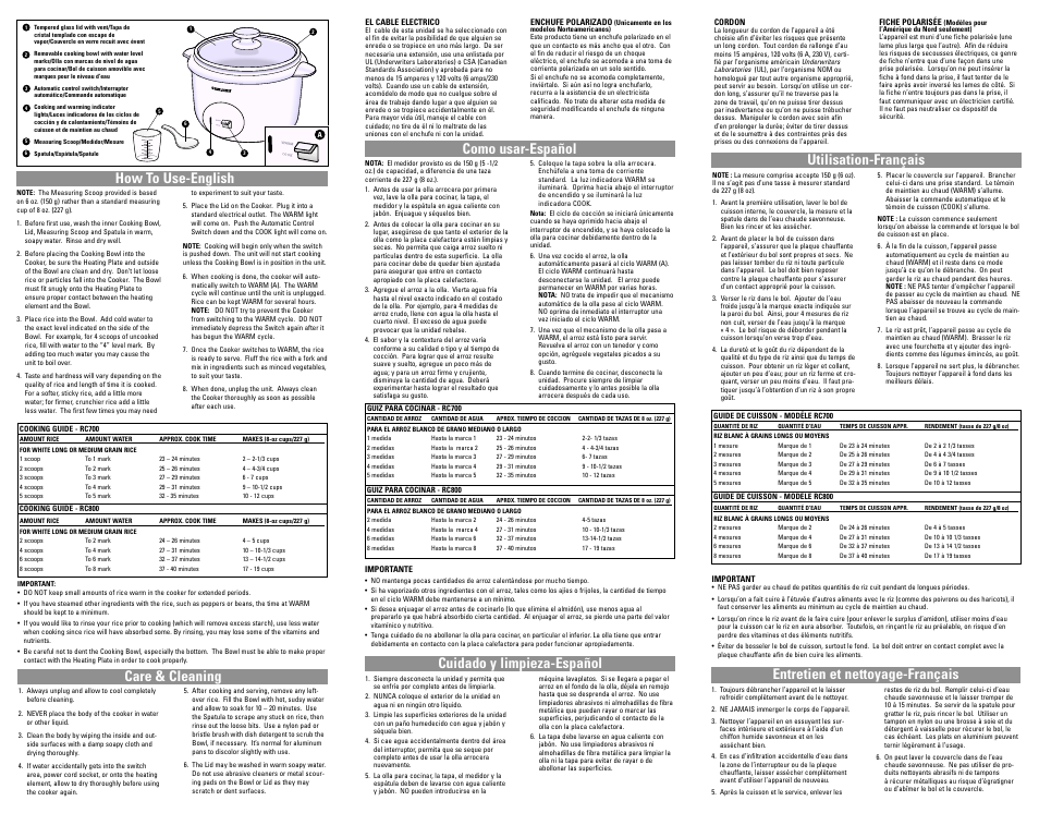 How to use, Care & cleaning, Como usar | Cuidado y limpieza, Utilisation, Entrein et nettoyage, How to use-english, Como usar-español, Utilisation-français, Cuidado y limpieza-español | Black & Decker RC800 User Manual | Page 7 / 7