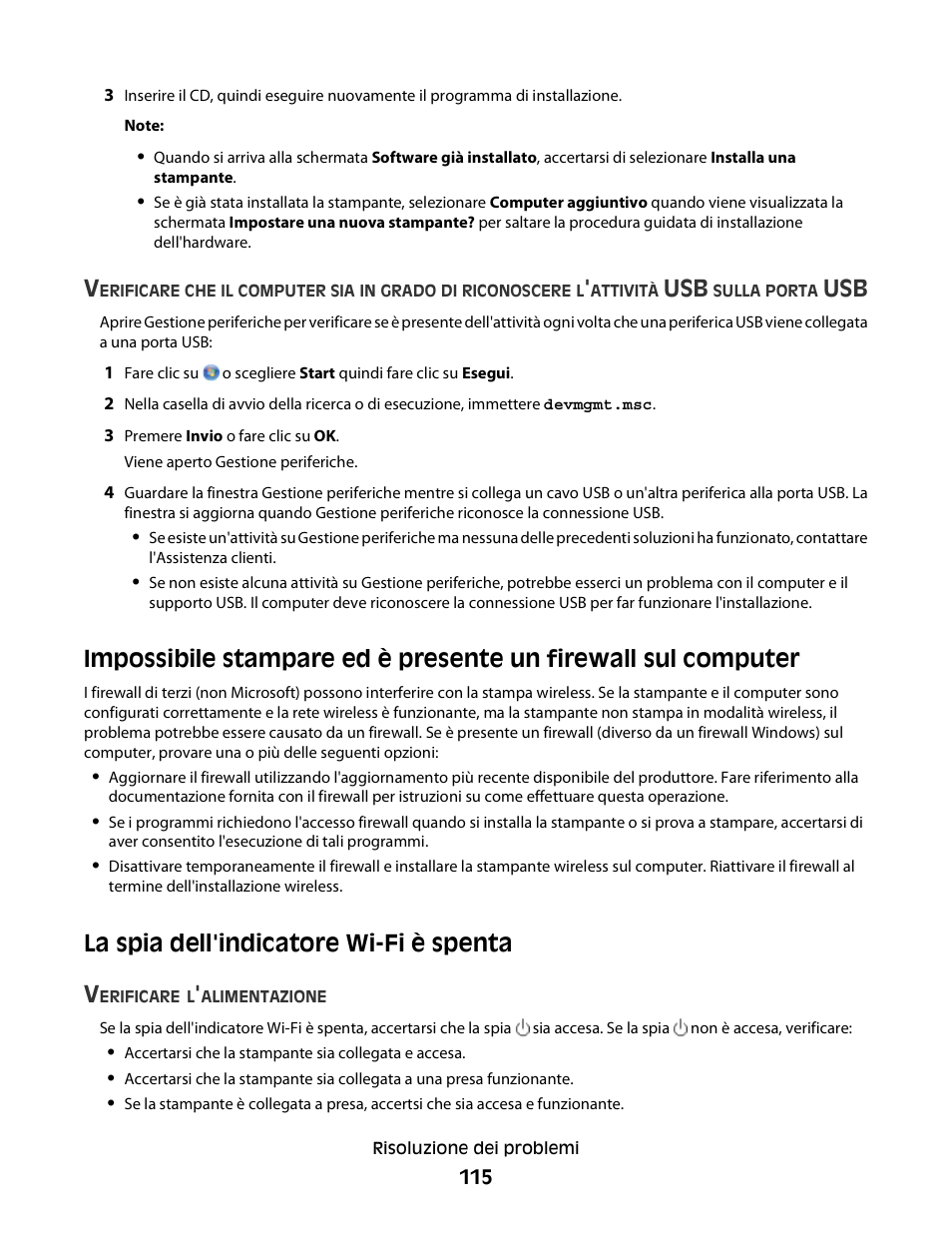 La spia dell'indicatore wi-fi è spenta, La spia dell'indicatore wi-fi è spenta v | Dell V313w All In One Wireless Inkjet Printer User Manual | Page 115 / 140