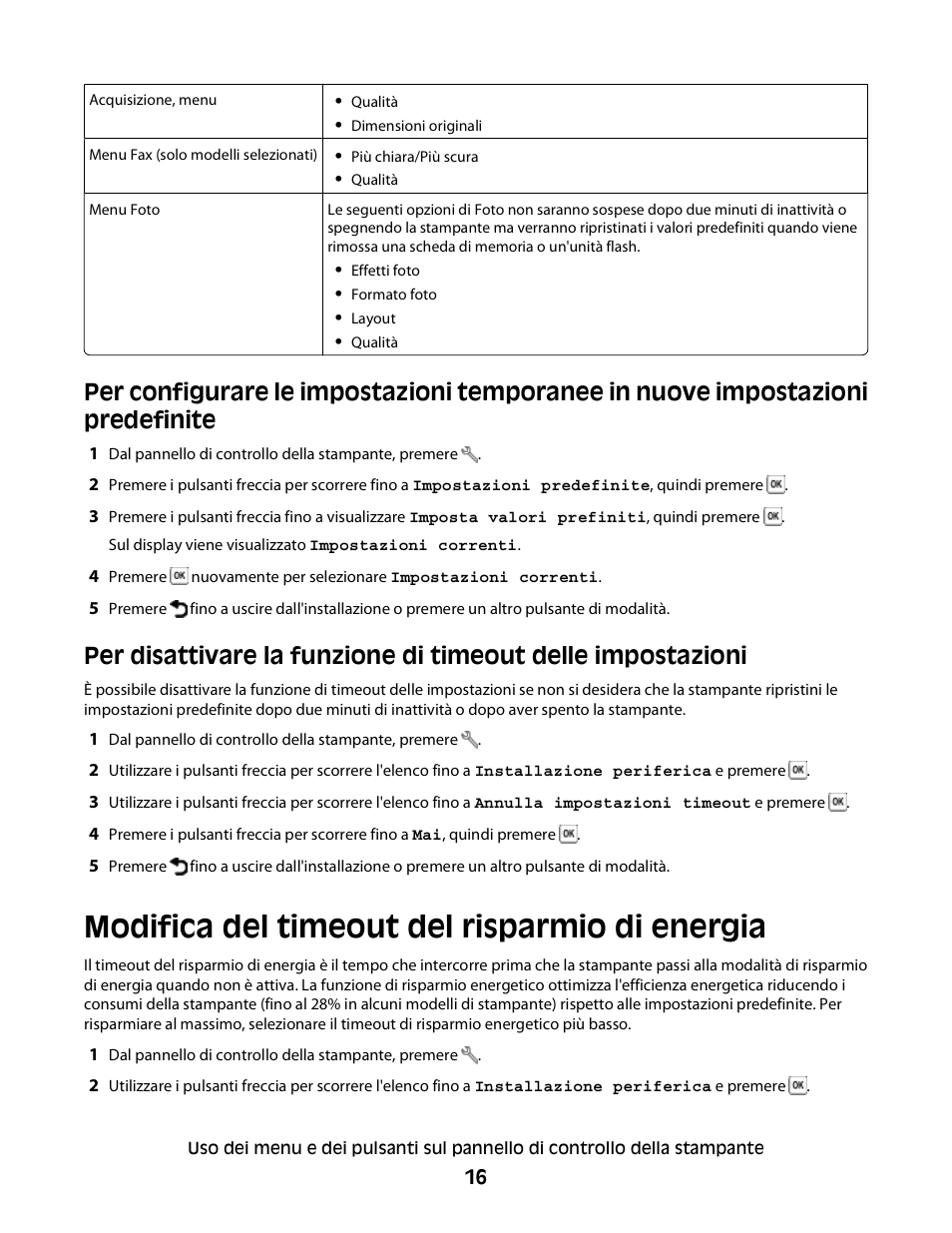 Modifica del timeout del risparmio di energia | Dell V313w All In One Wireless Inkjet Printer User Manual | Page 16 / 140