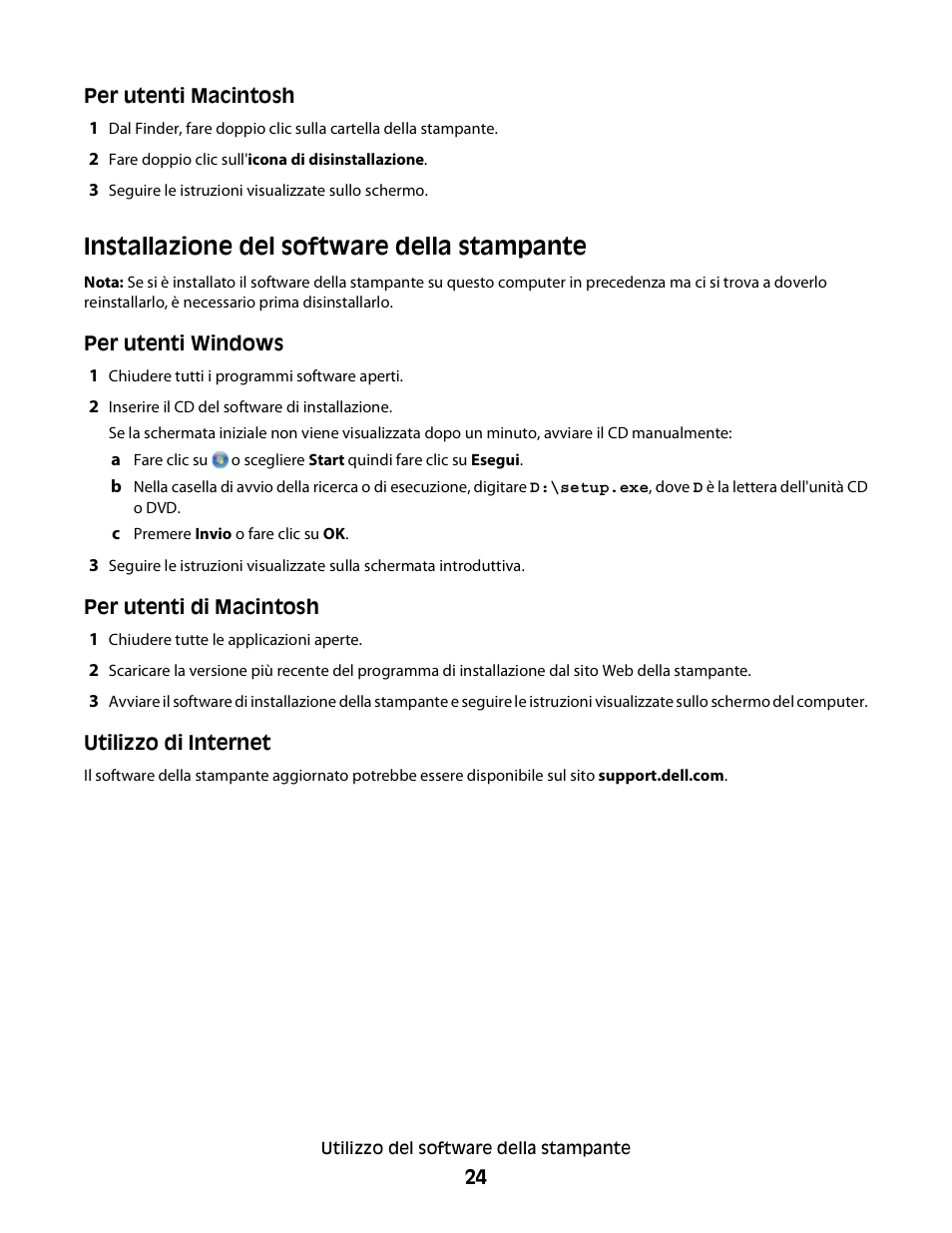 Installazione del software della stampante | Dell V313w All In One Wireless Inkjet Printer User Manual | Page 24 / 140