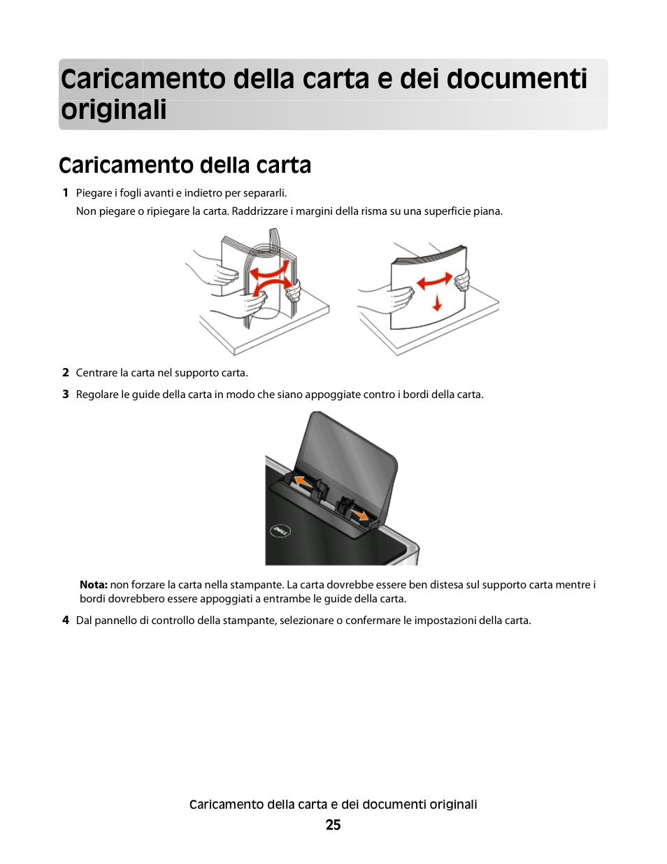 Caricamento della carta e dei documenti originali, Caricamento della carta | Dell V313w All In One Wireless Inkjet Printer User Manual | Page 25 / 140