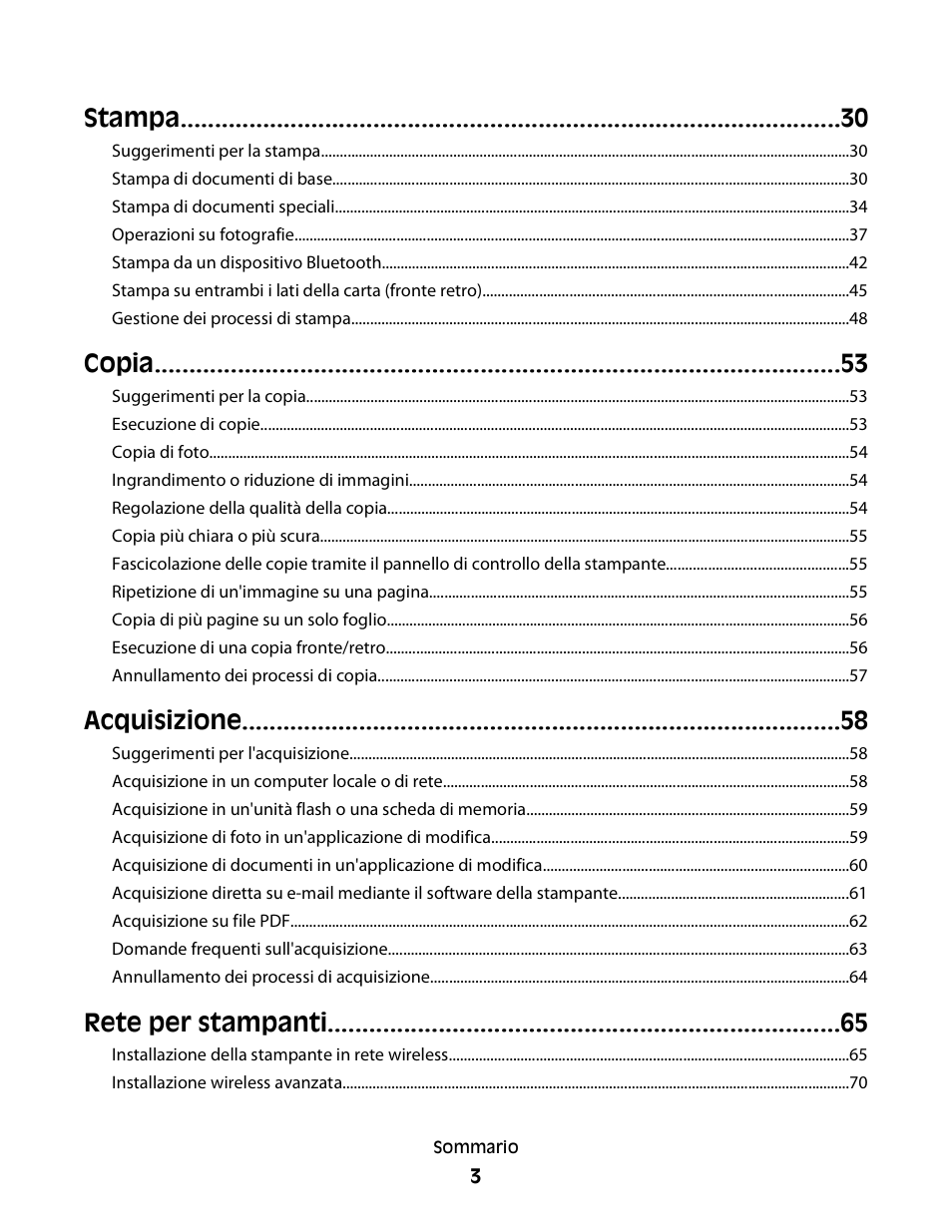 Stampa, Copia, Acquisizione | Rete per stampanti | Dell V313w All In One Wireless Inkjet Printer User Manual | Page 3 / 140