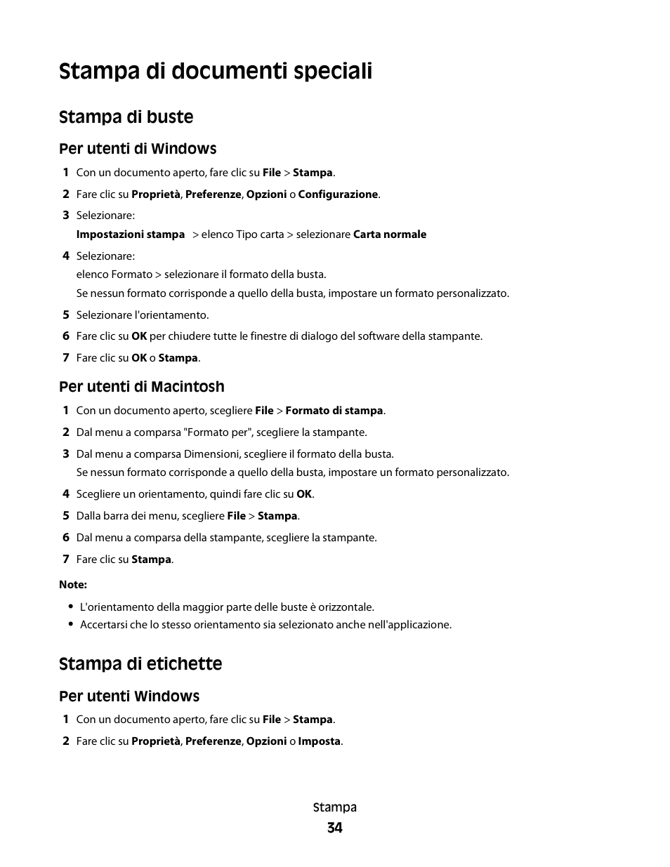 Stampa di documenti speciali, Stampa di buste, Stampa di etichette | Dell V313w All In One Wireless Inkjet Printer User Manual | Page 34 / 140