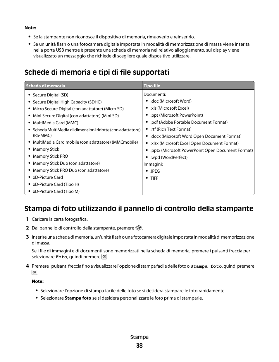 Schede di memoria e tipi di file supportati | Dell V313w All In One Wireless Inkjet Printer User Manual | Page 38 / 140