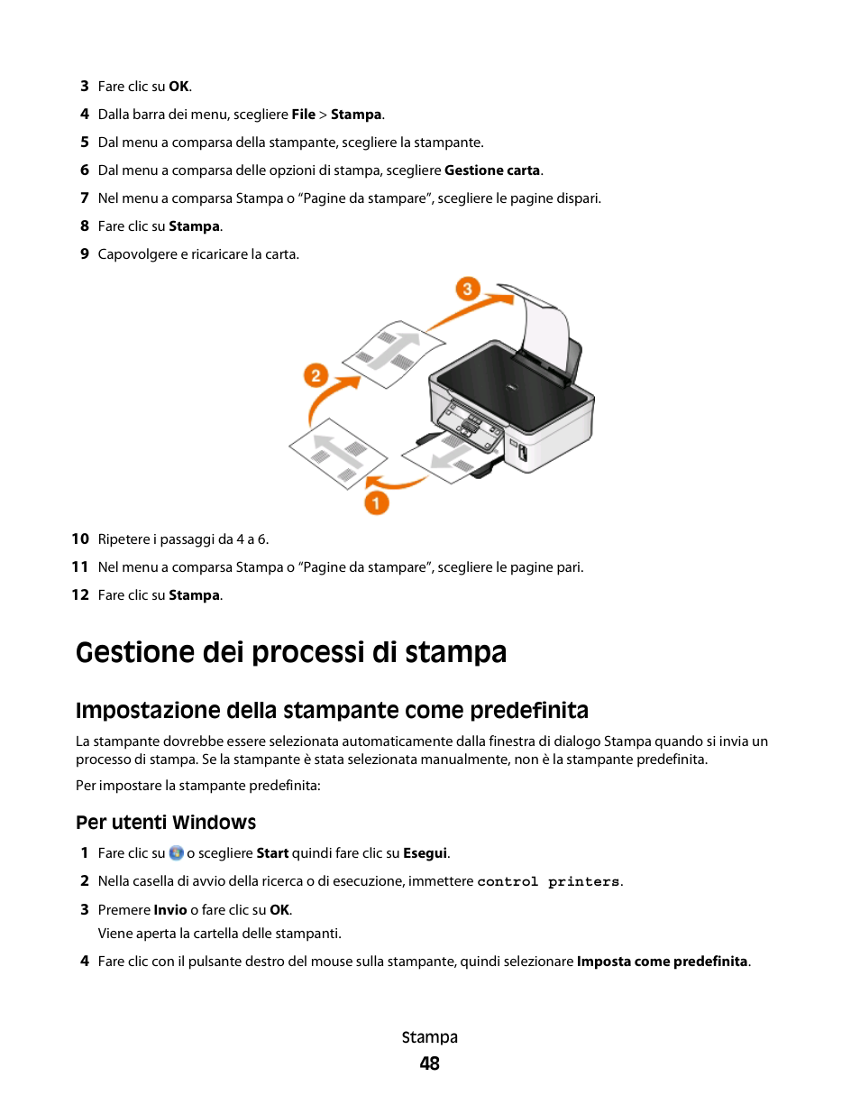 Gestione dei processi di stampa, Impostazione della stampante come predefinita | Dell V313w All In One Wireless Inkjet Printer User Manual | Page 48 / 140