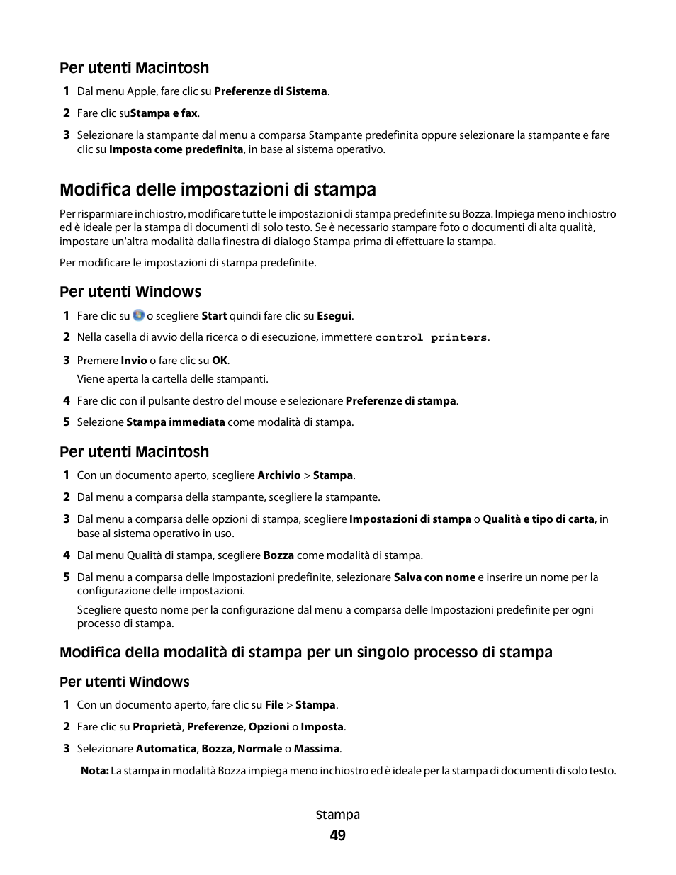 Modifica delle impostazioni di stampa | Dell V313w All In One Wireless Inkjet Printer User Manual | Page 49 / 140