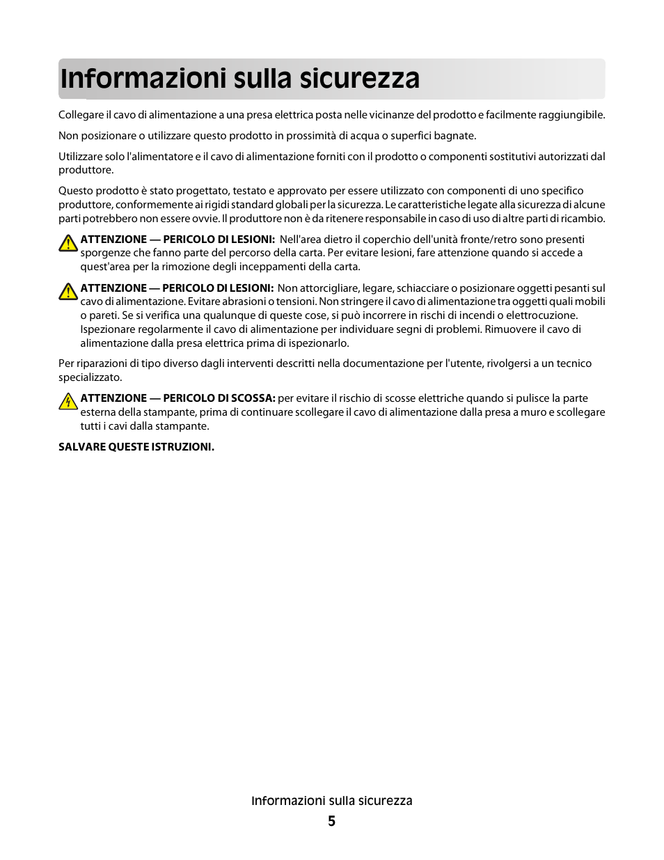 Informazioni sulla sicurezza | Dell V313w All In One Wireless Inkjet Printer User Manual | Page 5 / 140