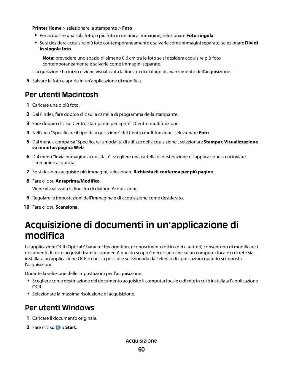 Per utenti macintosh, Per utenti windows | Dell V313w All In One Wireless Inkjet Printer User Manual | Page 60 / 140