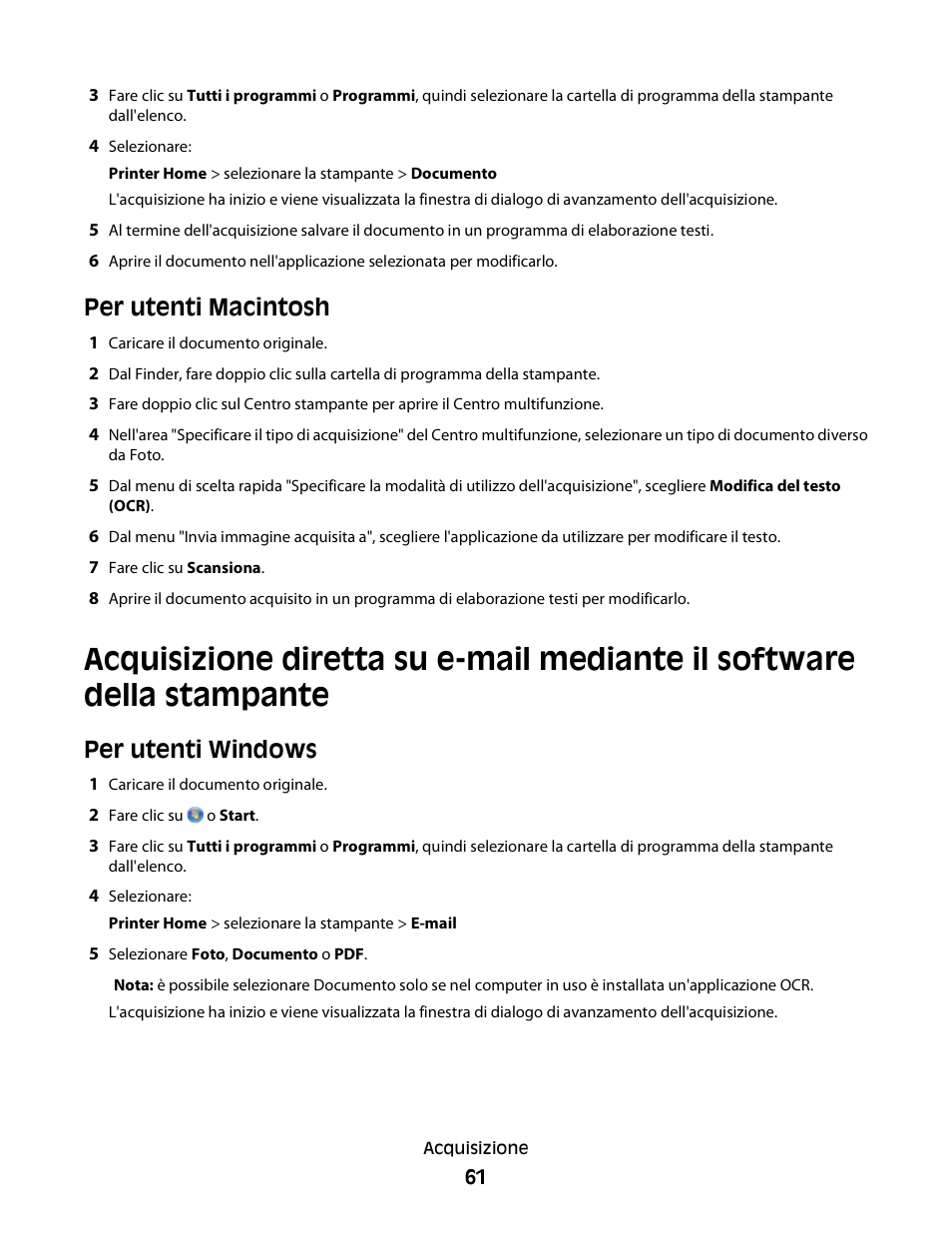 Per utenti macintosh, Per utenti windows | Dell V313w All In One Wireless Inkjet Printer User Manual | Page 61 / 140
