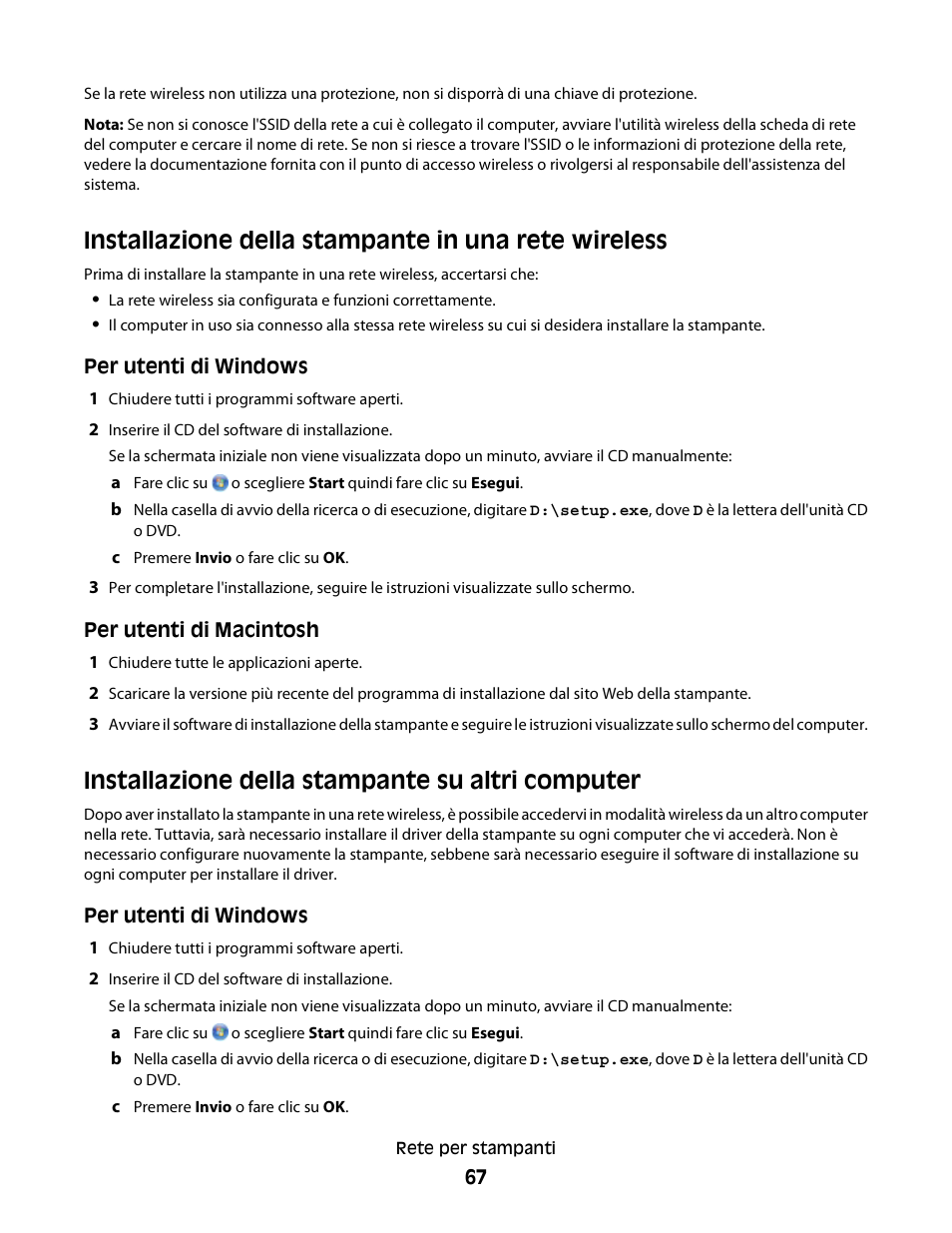 Installazione della stampante in una rete wireless, Installazione della stampante su altri computer | Dell V313w All In One Wireless Inkjet Printer User Manual | Page 67 / 140