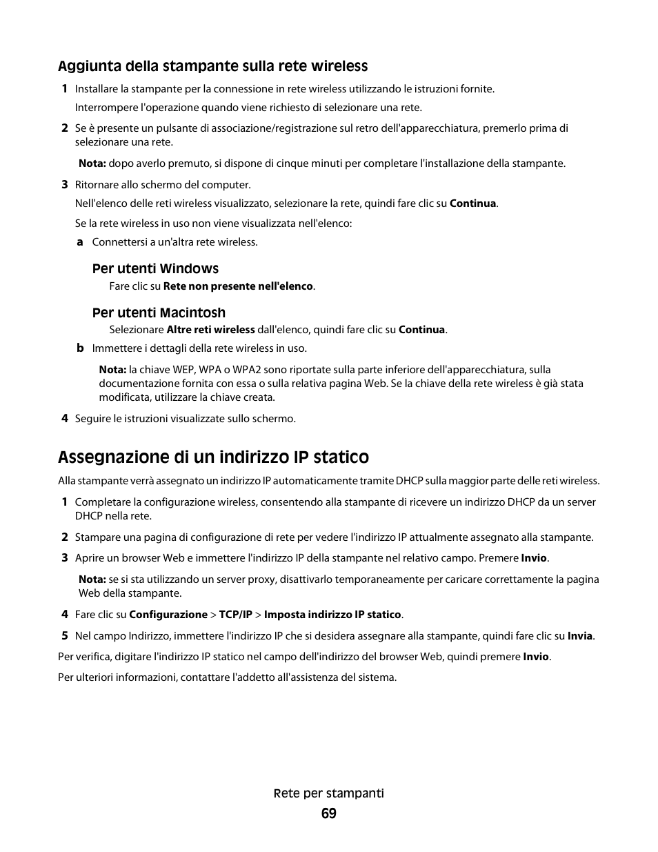 Assegnazione di un indirizzo ip statico | Dell V313w All In One Wireless Inkjet Printer User Manual | Page 69 / 140