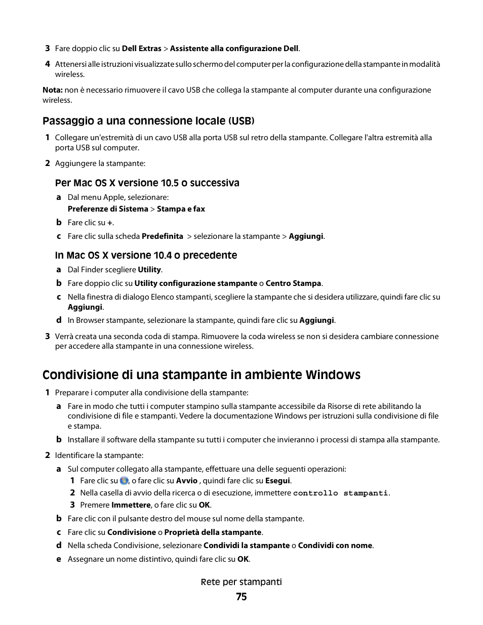 Condivisione di una stampante in ambiente windows | Dell V313w All In One Wireless Inkjet Printer User Manual | Page 75 / 140
