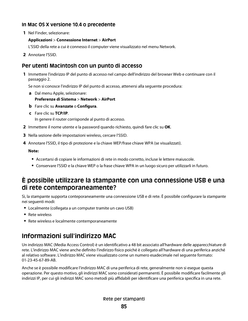 Informazioni sull'indirizzo mac | Dell V313w All In One Wireless Inkjet Printer User Manual | Page 85 / 140