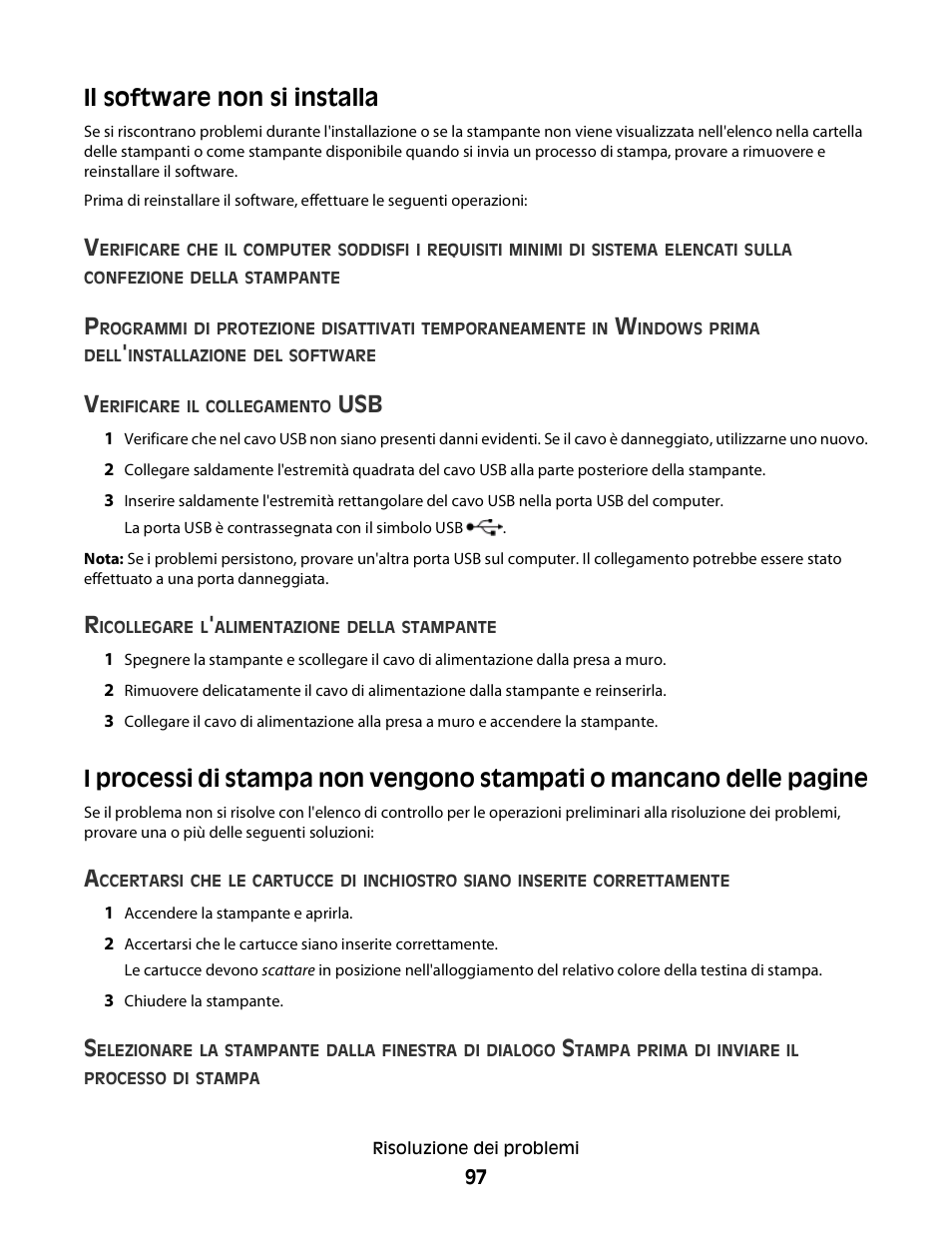 Il software non si installa | Dell V313w All In One Wireless Inkjet Printer User Manual | Page 97 / 140