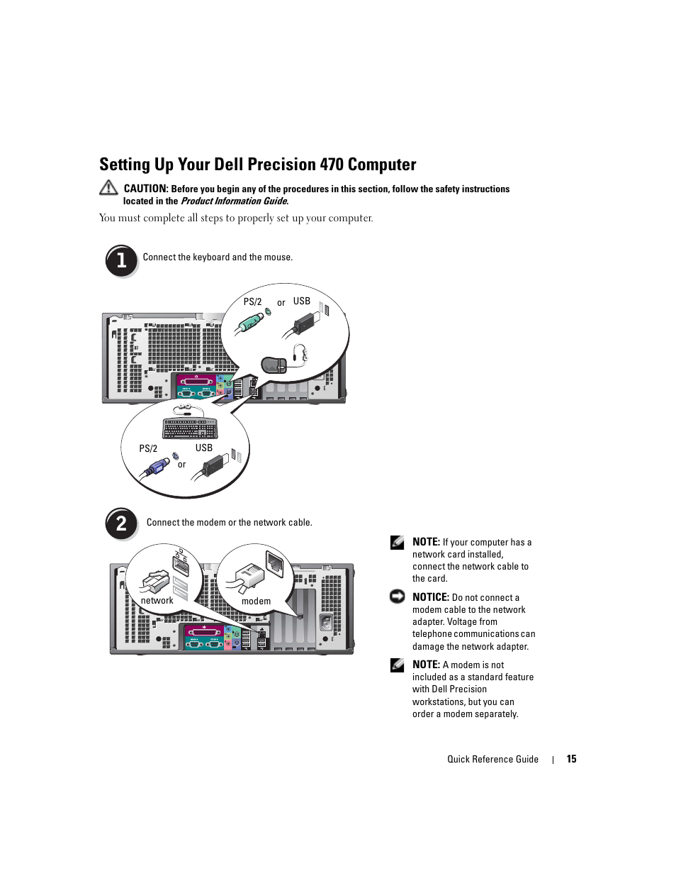 Setting up your dell precision 470 computer | Dell Precision 470 User Manual | Page 15 / 210