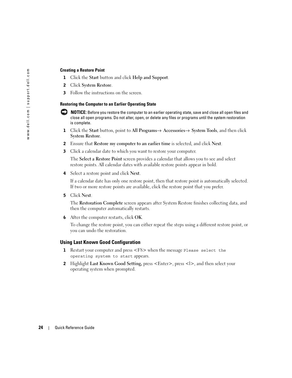 Using last known good configuration | Dell Precision 470 User Manual | Page 24 / 210