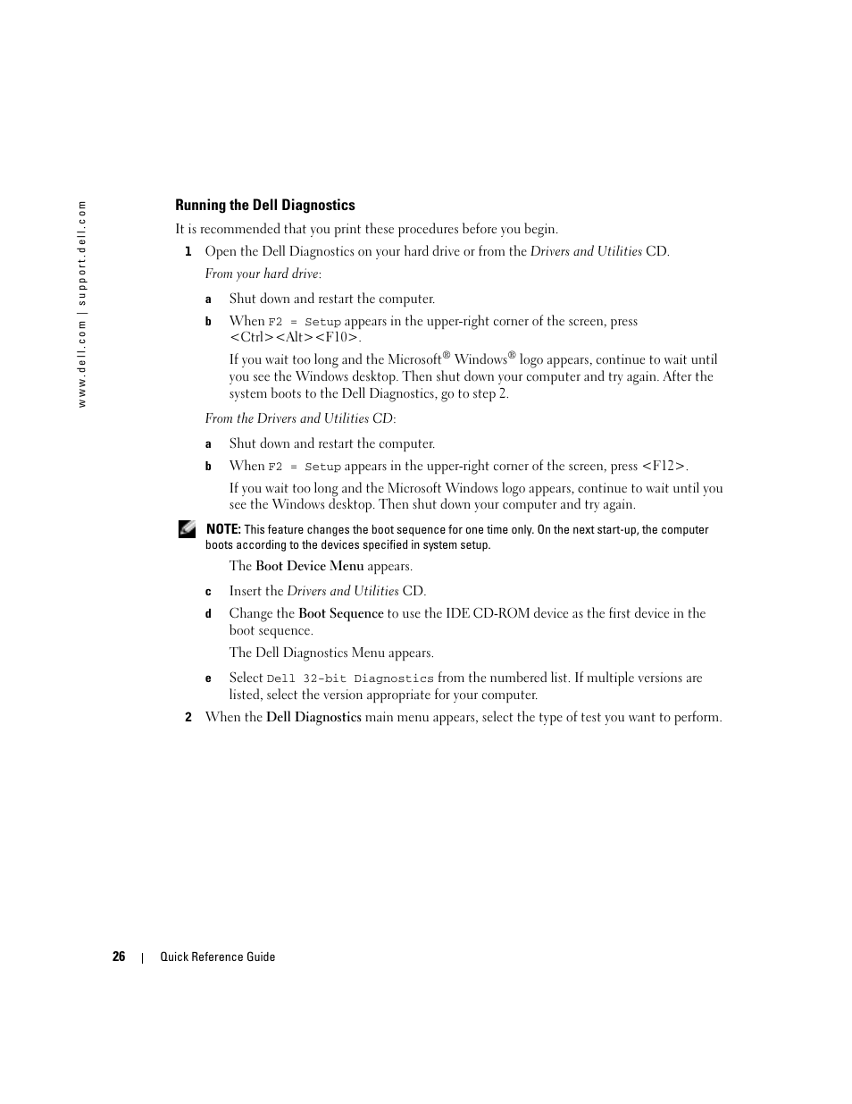 Running the dell diagnostics | Dell Precision 470 User Manual | Page 26 / 210