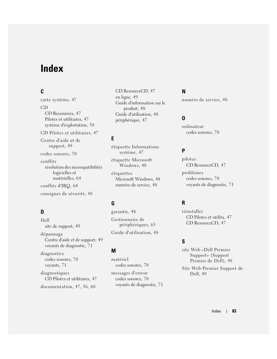 Index | Dell Precision 470 User Manual | Page 83 / 210