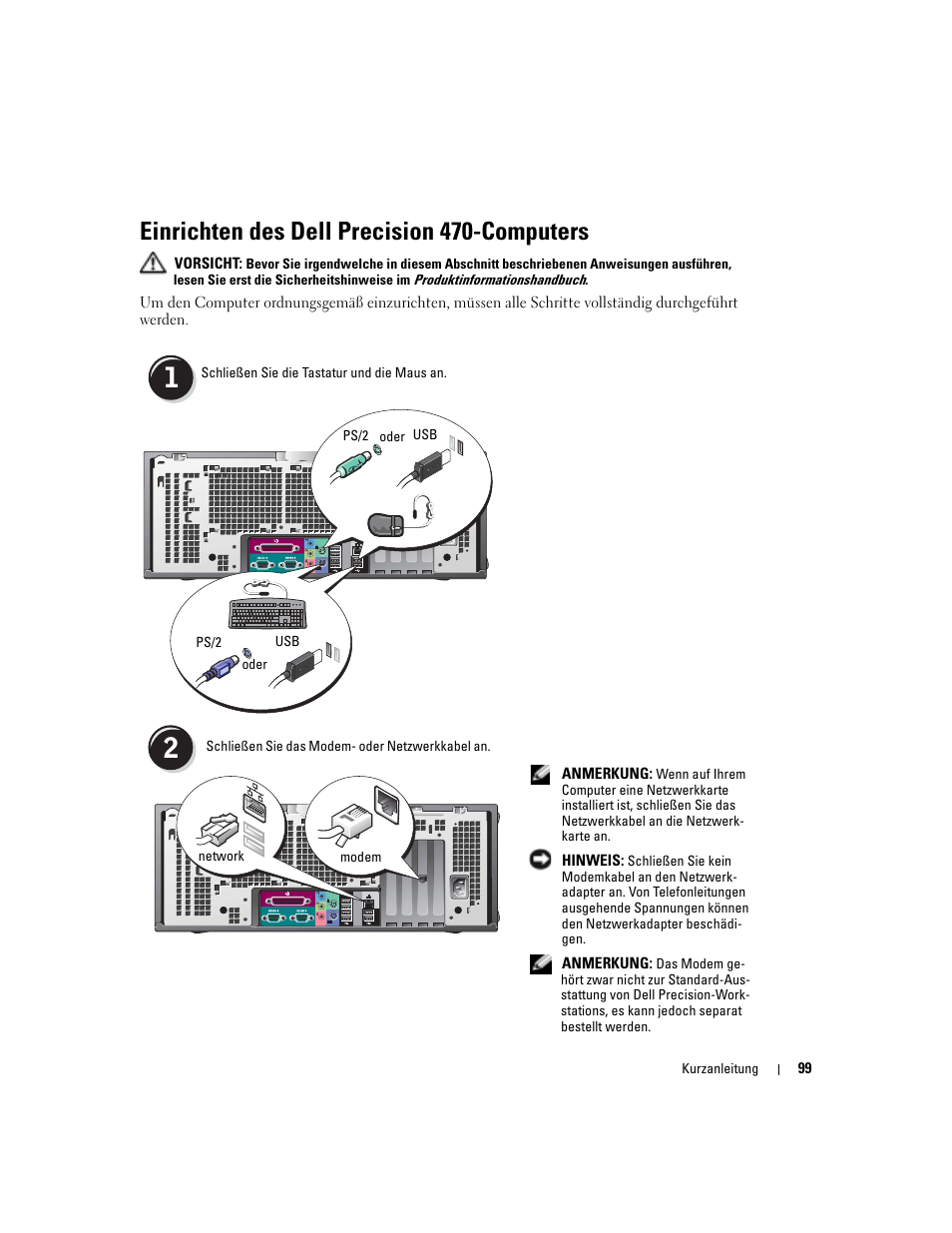 Einrichten des dell precision 470-computers | Dell Precision 470 User Manual | Page 99 / 210