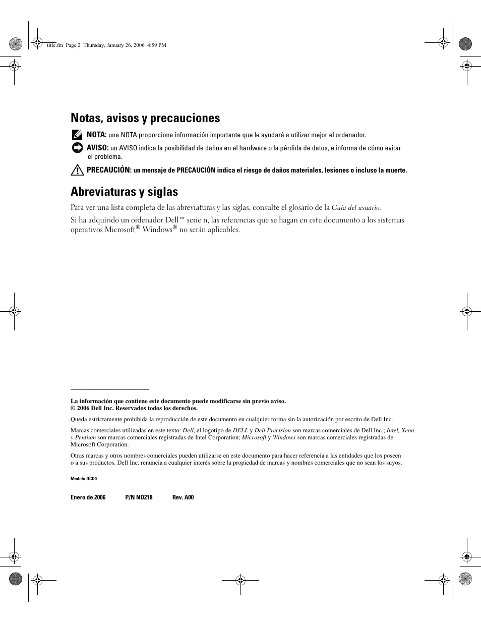 Notas, avisos y precauciones, Abreviaturas y siglas | Dell Precision 690 User Manual | Page 188 / 234