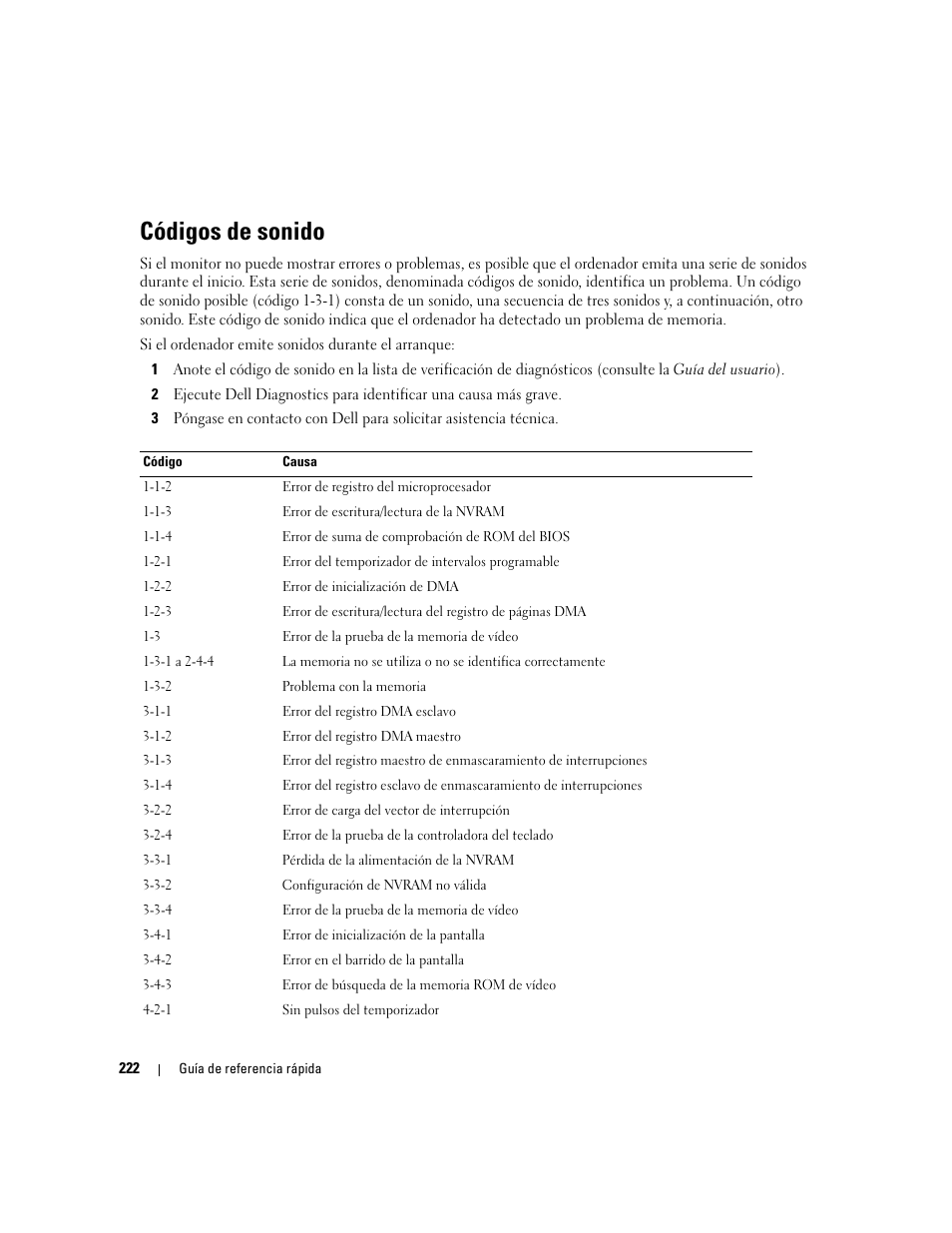 Códigos de sonido | Dell Precision 690 User Manual | Page 222 / 234