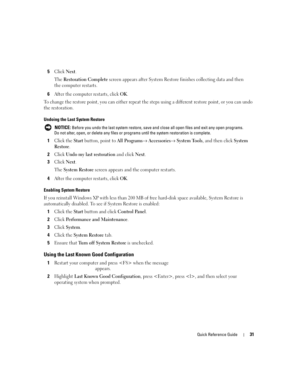 Using the last known good configuration | Dell Precision 690 User Manual | Page 31 / 234