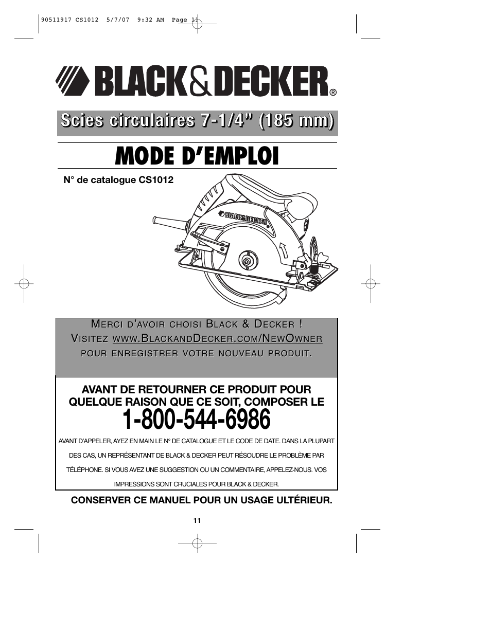 Mode d’emploi | Black & Decker CS1012 User Manual | Page 11 / 32