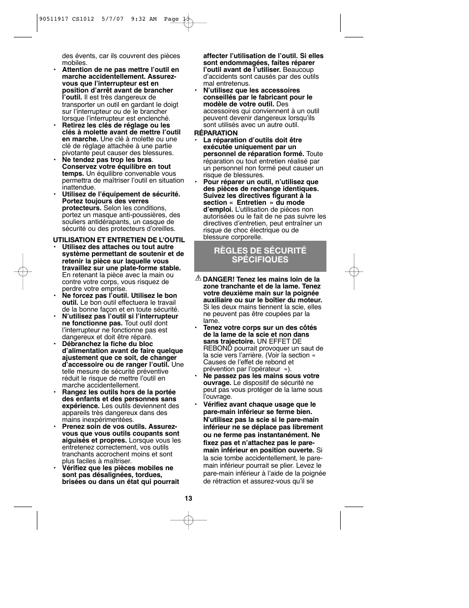 Black & Decker CS1012 User Manual | Page 13 / 32