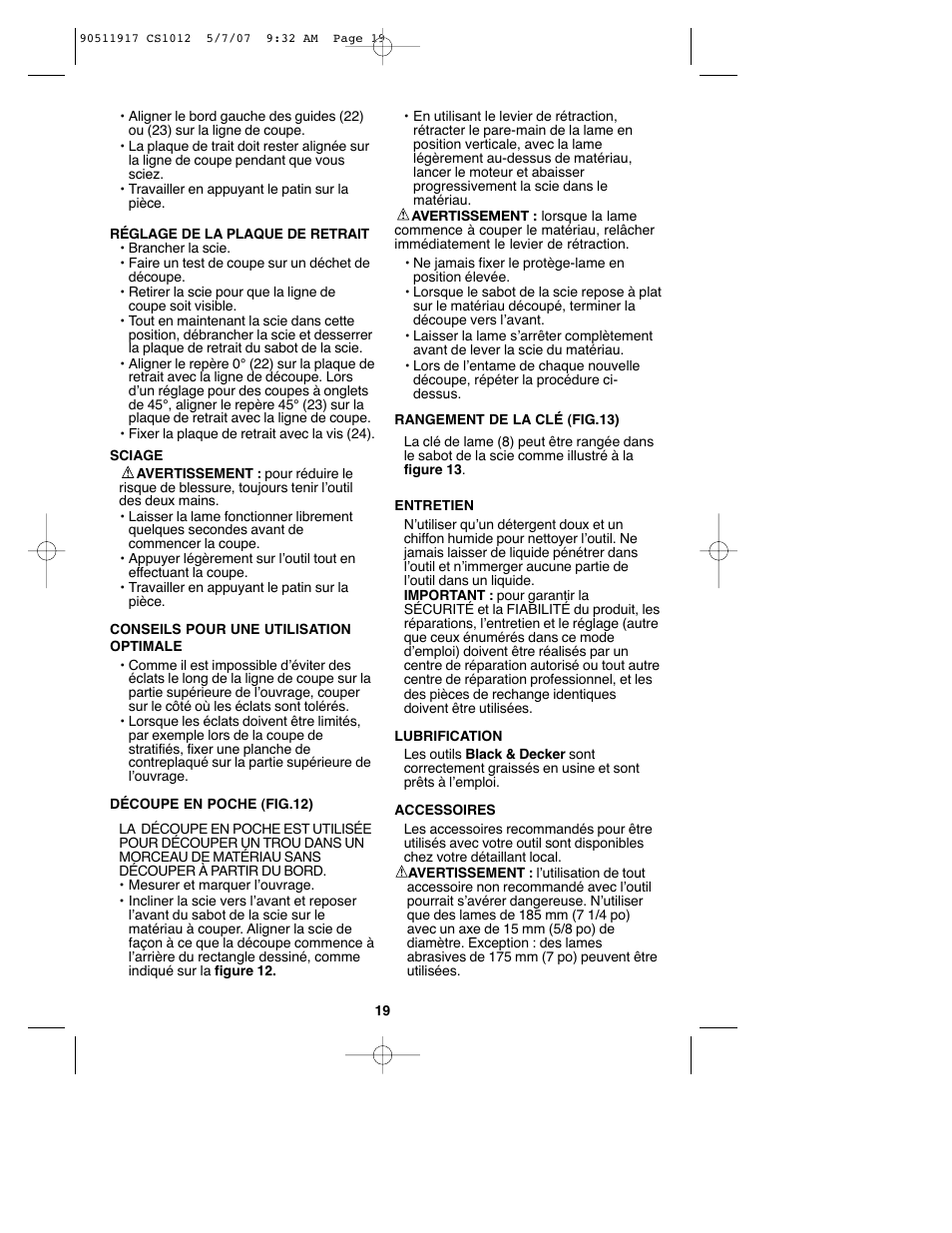 Black & Decker CS1012 User Manual | Page 19 / 32